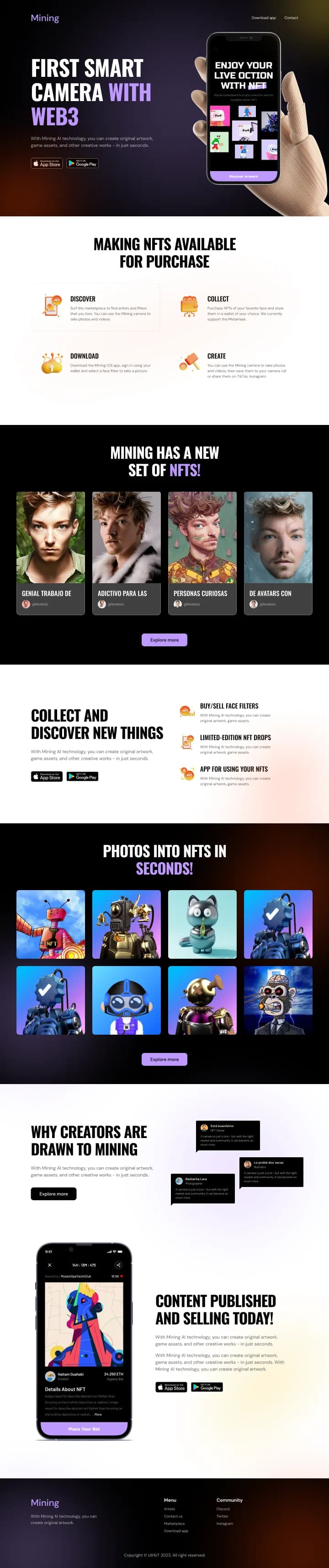 Web3 Photo App Website landing page